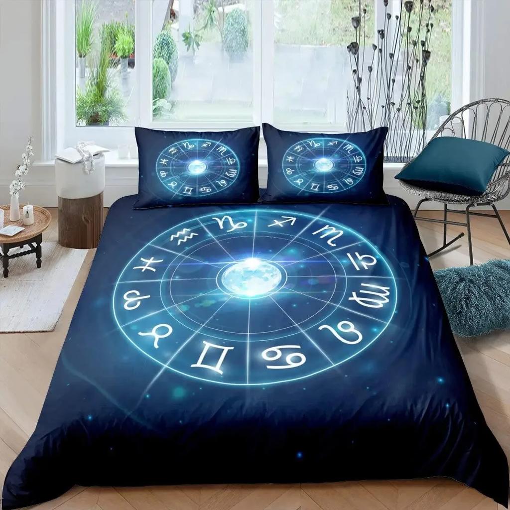 Sun and Moon Bedding Set Twelve Constellations Zodiac Duvet Cover Set for Boys Girls Astrology Comforter Cover Queen Size