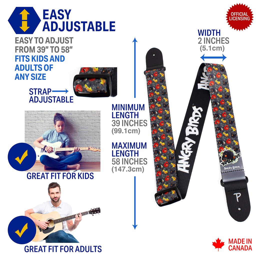 Officially Licensed P Leathers Angry Birds Design Guitar Perri's Ltd. Strap, 2-Inch