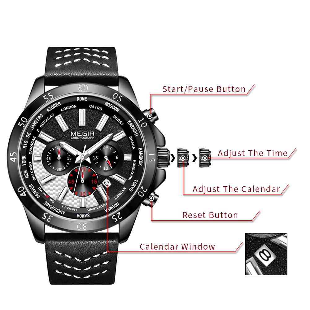 Men's Chronograph Quartz Sports Watches Leather Band Waterproof Luminous Wristwatch Man Relogios Masculino