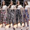 Ethnic Style Ice Silk Printed Lantern Joggers - Women's Casual Nine-Point Pants