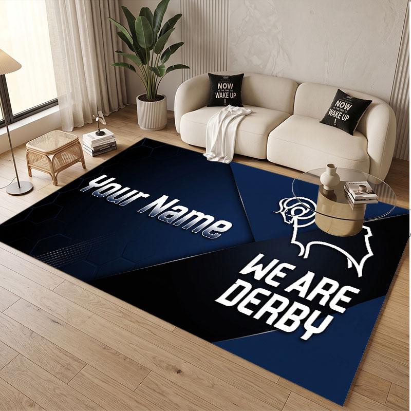 Custom Rug Derby County Pattern Print Name Text Soft Non‑Slip Floor Carpet for Home Indoor Decoration