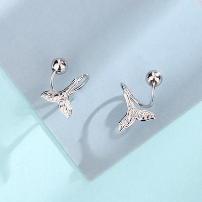 S925 Silver-plated Stud Earrings Unique Drop Proof Spiral Mermaid Tail Earrings for Women Fun Spring Rotating Screw Fishtail Stud Earrings