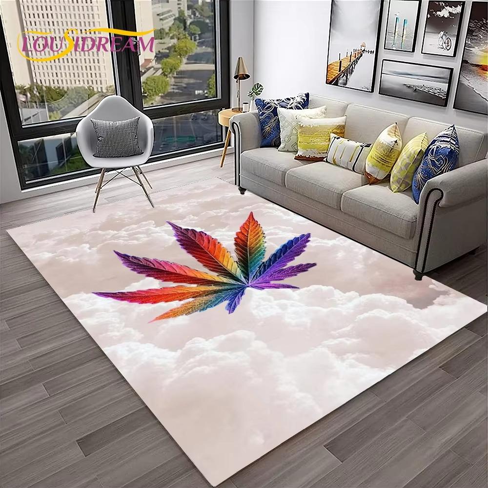 Weed Plants Maple Leaf Carpet Rug for Home Living Room Bedroom Sofa Playroom Doormat Kitchen Decor Area Rug Non-slip Floor Mat