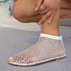 Große Größe flache Netzschuhe Sommer neu runde Zehen Sandalen hohl Internet-Berühmtheit Diamant kurze Stiefel Spot