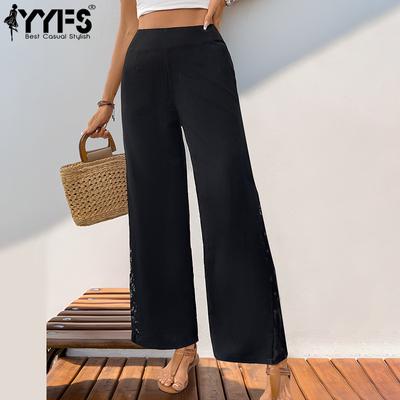 Pantaloni e capris a vita alta con stampa tinta unita casual alla moda da donna