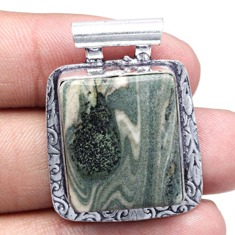 Pendant Ocean Jasper Gemstone Gift For Her Silver Jewelry 1.75"