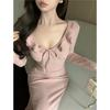 Ji lotus leaf edge strap long dress new hip wrap dress women's pink skirt