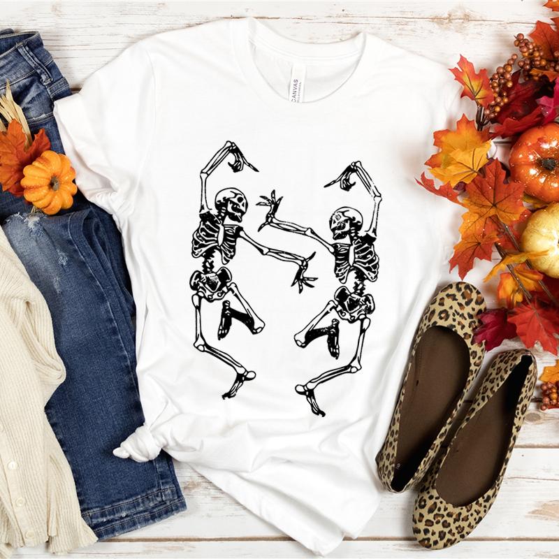 Halloween T-Shirt mit Skelett-Grafik T-Shirts Skelette feiern und tanzen T-Shirts Lustiges gruseliges Shirt Kurzarm-Tops