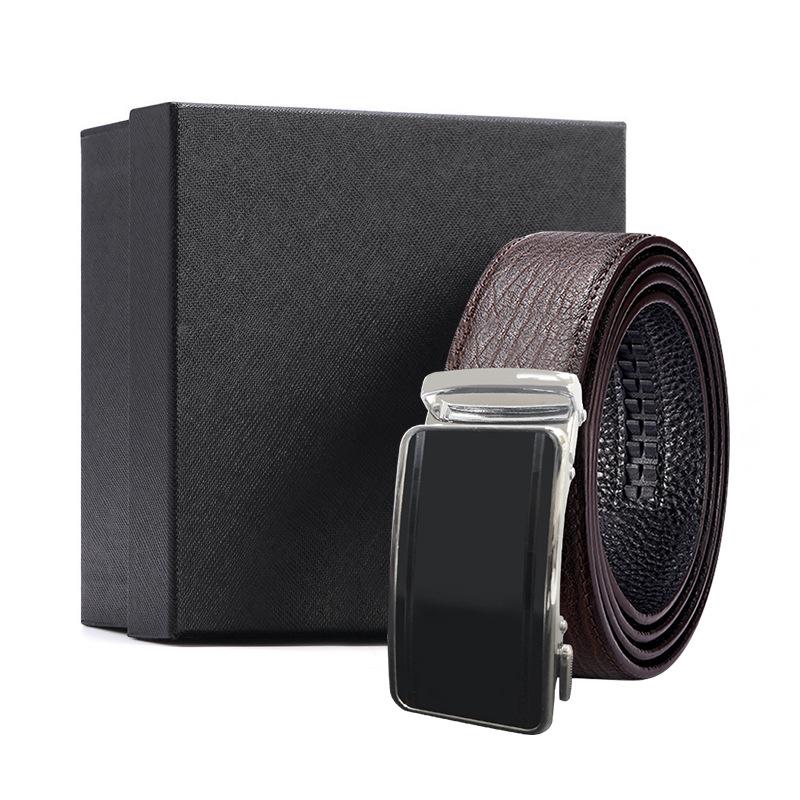 Business brauner Wasserwellen-Gürtel Geschenkbox erste Schicht Rindsleder Legierungs-Schnallenkopf Geschenk High-End Automatik-Schnallen-Set