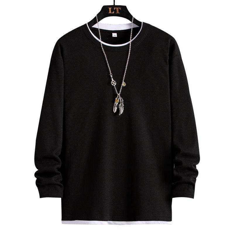 Men's Long Sleeve Waffle Knit Crew Neck Pullover - Trendy Spring/Autumn Casual Top