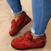 2025 Winter Bow Warm Solid Color Plush Flat Short Boots Outdoor Leisure Comfortable Round Head Women's Large Cotton Shoes
