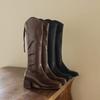 Krazing Pot PU Autumn Winter Shoes Riding Boots Square Toe Keep Warm Zipper Size 43 Handsome Knee Boots