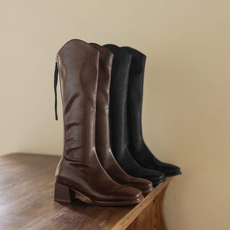 Krazing Pot PU Autumn Winter Shoes Riding Boots Square Toe Keep Warm Zipper Size 43 Handsome Knee Boots