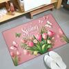 1Pcs Anti Fatigue Kitchen Rugs,  Pink Spring Tulip Print Waterproof Non-Slip Thick Cushioned Kitchen Mat Heavy Duty Comfort Standing Mat for Kitchen