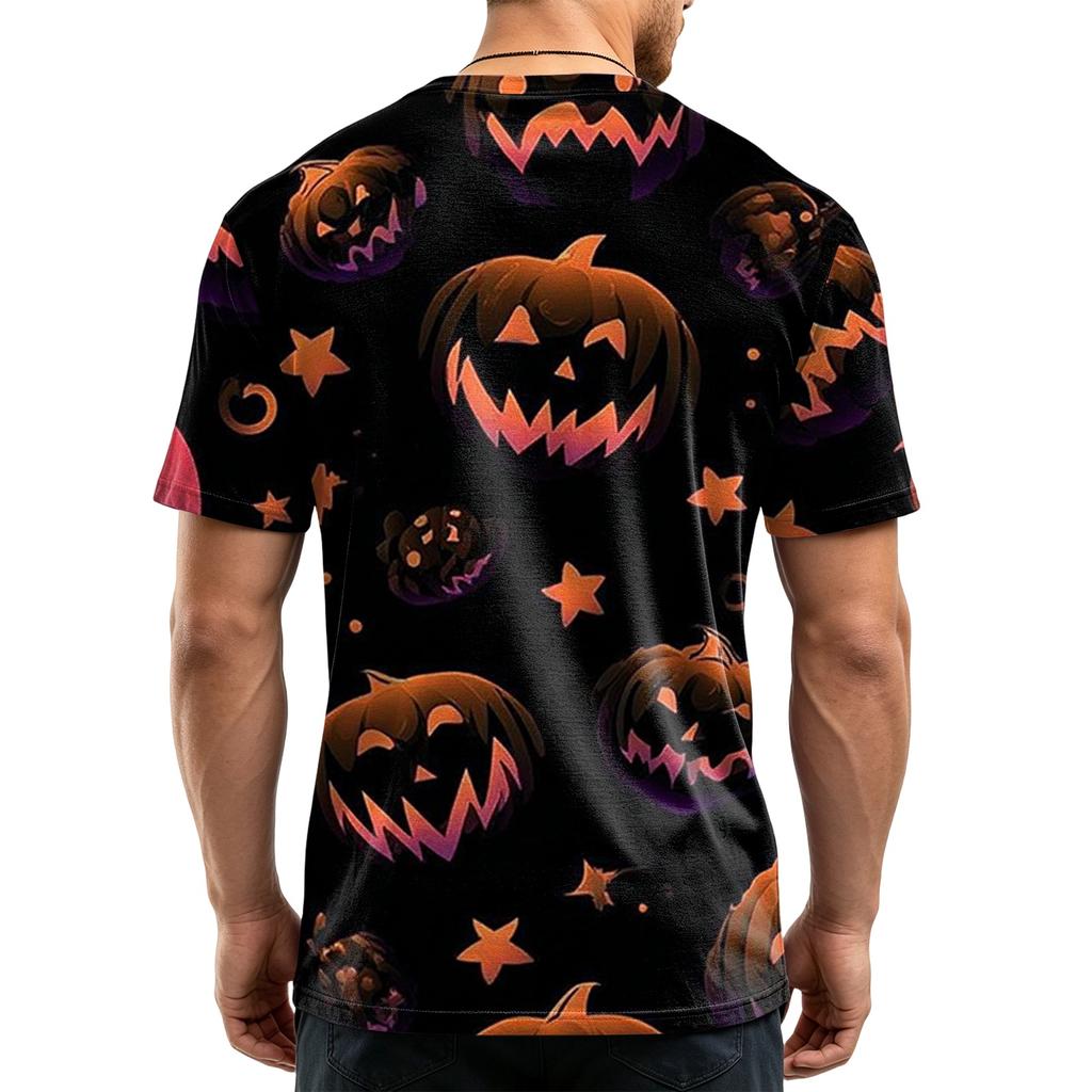 Men's Casual Short Sleeve T-Shirt Lightweight Breathable Round Neck Top Halloween Pumpkin Print Design Comfortable Fit