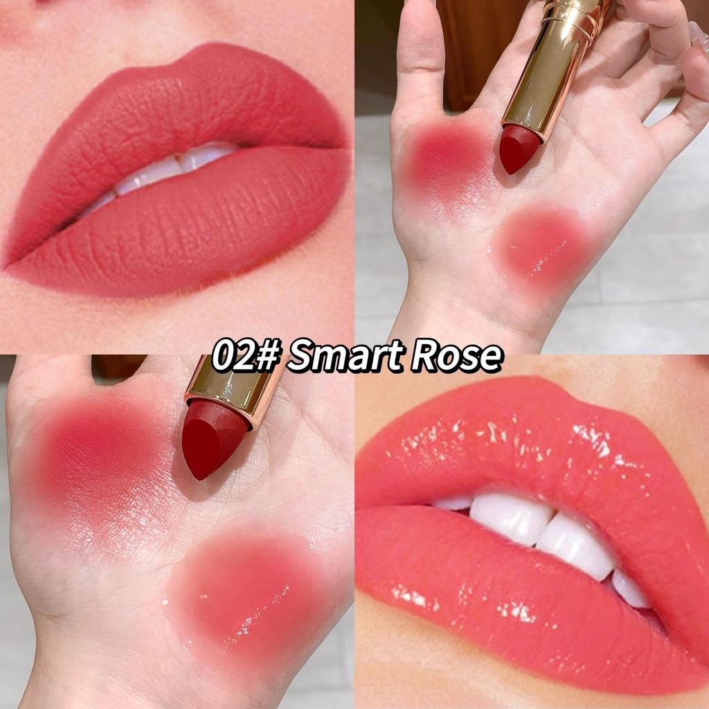 SHAQINUO 2-in-1-Lippenstift. Ein Ende ist matt und glatt. Ein Ende ist feuchtigkeitsspendend und transparent. Lipgloss