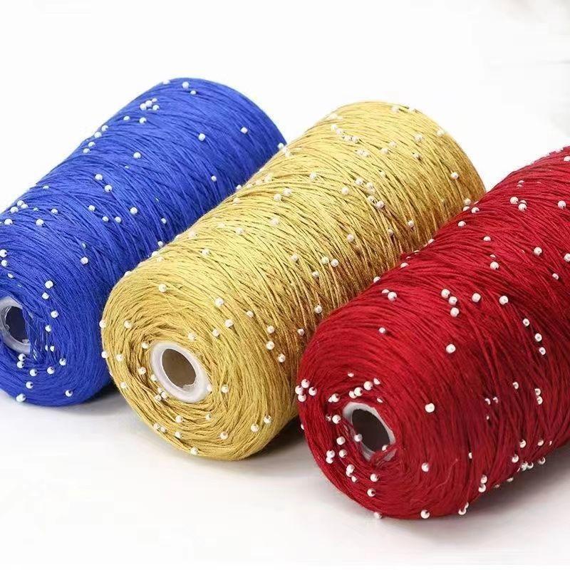 350g 70% CottonSoft Crochet Hand Pearl Beaded Yarn  Lace 6# Hand-Knitted Thread For Summer Knitting Sweaters Hats Scarves Luxury