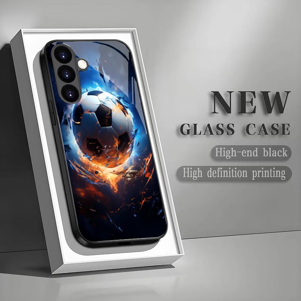 

Закаленное стекло для телефона с рисунком футбольного мяча, подходит для Samsung Galaxy S26 S25 S24 S23 S22 S20FE/Ultra/Plus, противоударная задняя крышка GalaxyS25