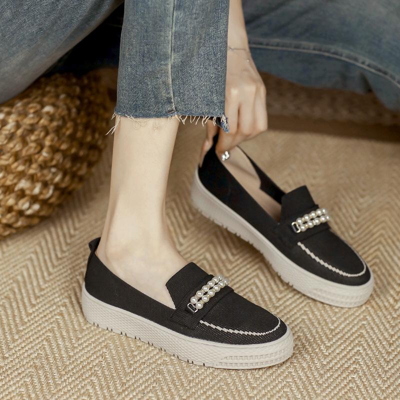Japanese Princess Shoes Fisherman Shoes Single Shoes Knitted Woven Shoes Flying Woven Flat Pearl One Pedal Loafers Women