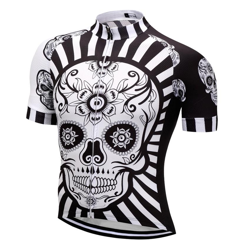 Cheap 2019 White Skull Sublimation Printing Cycling Jersey Summer Men