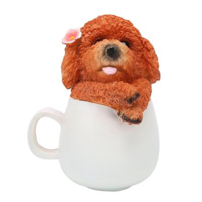 Originality Cup Dog Ornament Synthetic Resin Crafts Garden Decoration for Home YardBrown