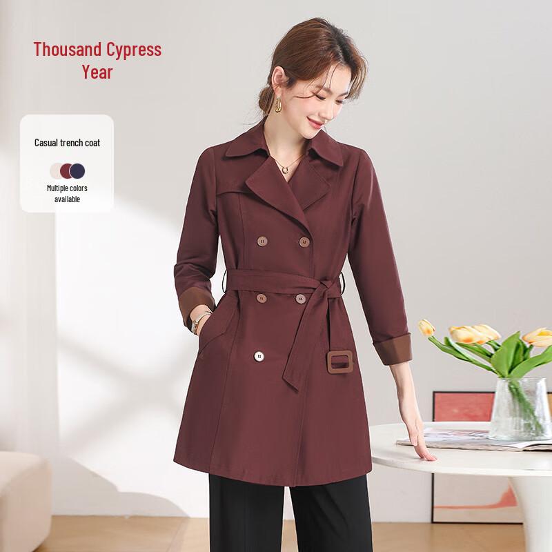 

Женский двубортный тренч Qianbainian с лацканами и поясом 3XL