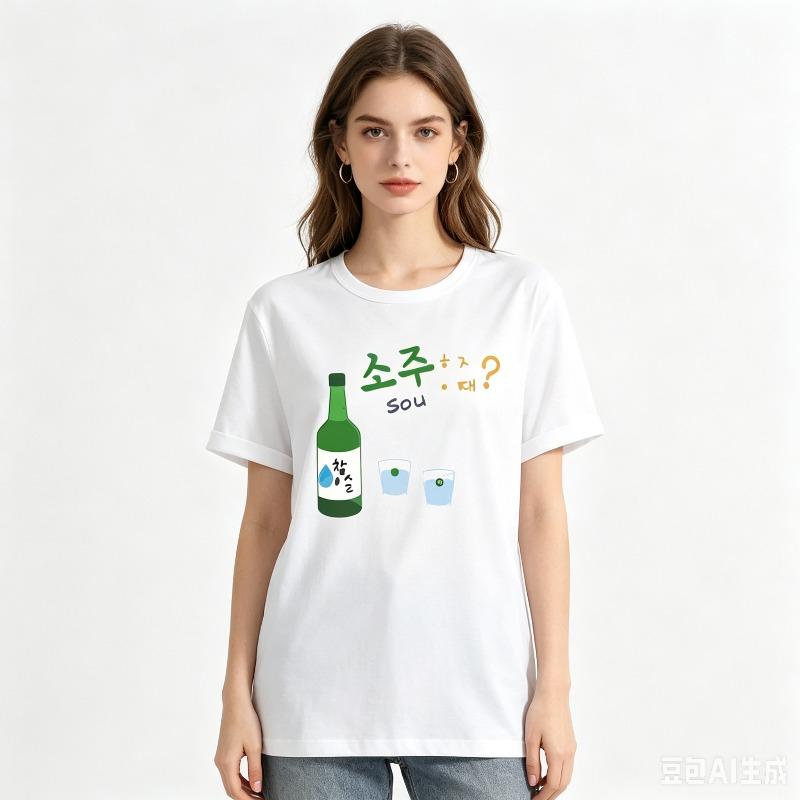 Funny Cute Soju Bottle Unisex Tshirt Korean Drink Graphic Tee Casual Short Sleeve Top Fordaily Streetwear Black White Tops