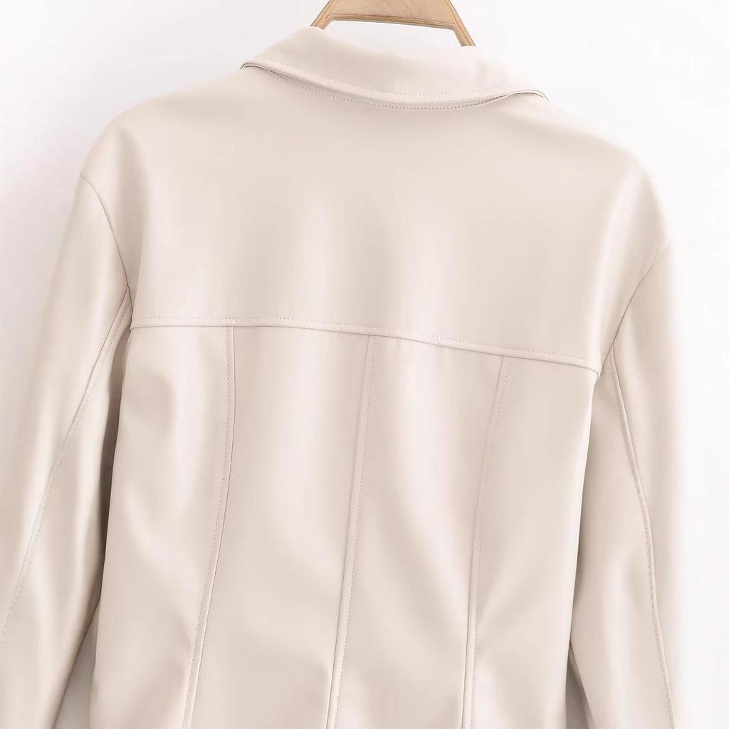 2024 Women's European & American Style Slim Fit Faux Leather Shirt