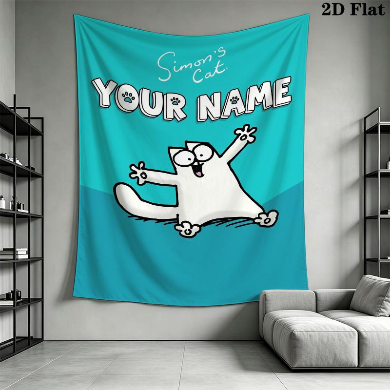 Custom Name Simon‘s Cat Wall Tapestry Aesthetic Wall Hanging Printed Fabric Blanket Decorative Tapestries for Bedroom Living Room Home Decor