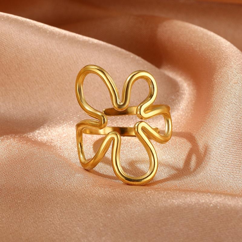 Stainless Steel Gold Color Leaves Open Rings for Women Men Minimalist Metal Irregular Adjustable Finger Rings Jewelry Gift