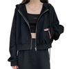 Women Autumn Solid Color Long Sleeve Zipper Pocket Coat Short Hoodie Crop