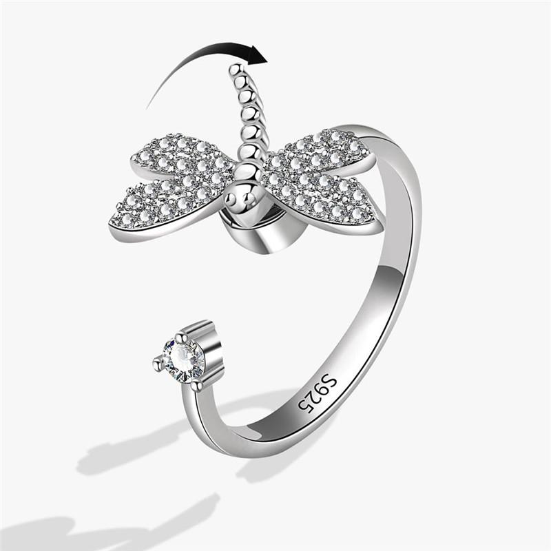 Fashion Beads Anxiety Ring Fidget Spinner Rings Korea Crystal Butterfly Flower Star Moon Ring Anti Stress Jewelry Gift