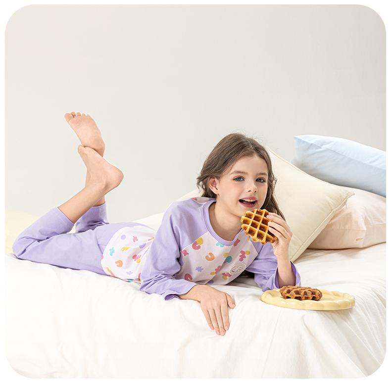 Yingbolun Girls' Home Clothes, Large Children's Lycra Cotton A-class Pajamas, Spring and Autumn Children's Long sleeved Pants, Girls' Set