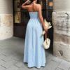 Vestido de verano nuevo a rayas con cuello en V profundo para vacaciones venta caliente transfronteriza sin espalda sin mangas cuello largo