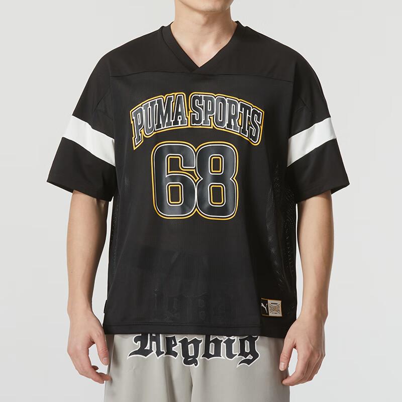 Puma Ss24 Color Block Digital Print Running Fitness Training Outdoor Fashion Casual Comfortable V-Neck Short Sleeve T-Shirt Men Tops Black 630355-01