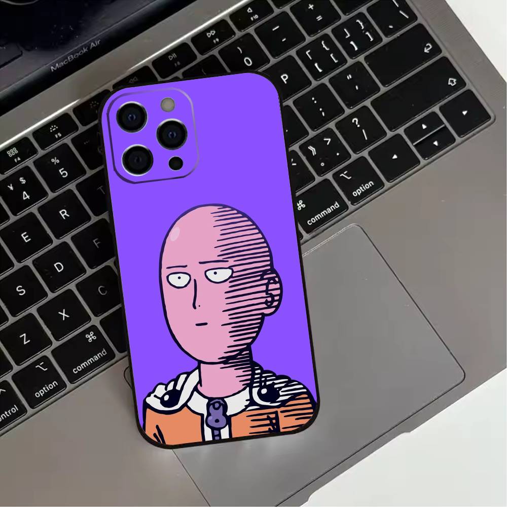 O-One P-Punch Anime Man  Phone Case For iPhone 17,16,15,14,13,12,11 Plus,Pro Max,XS,Soft Silicone Black Cover