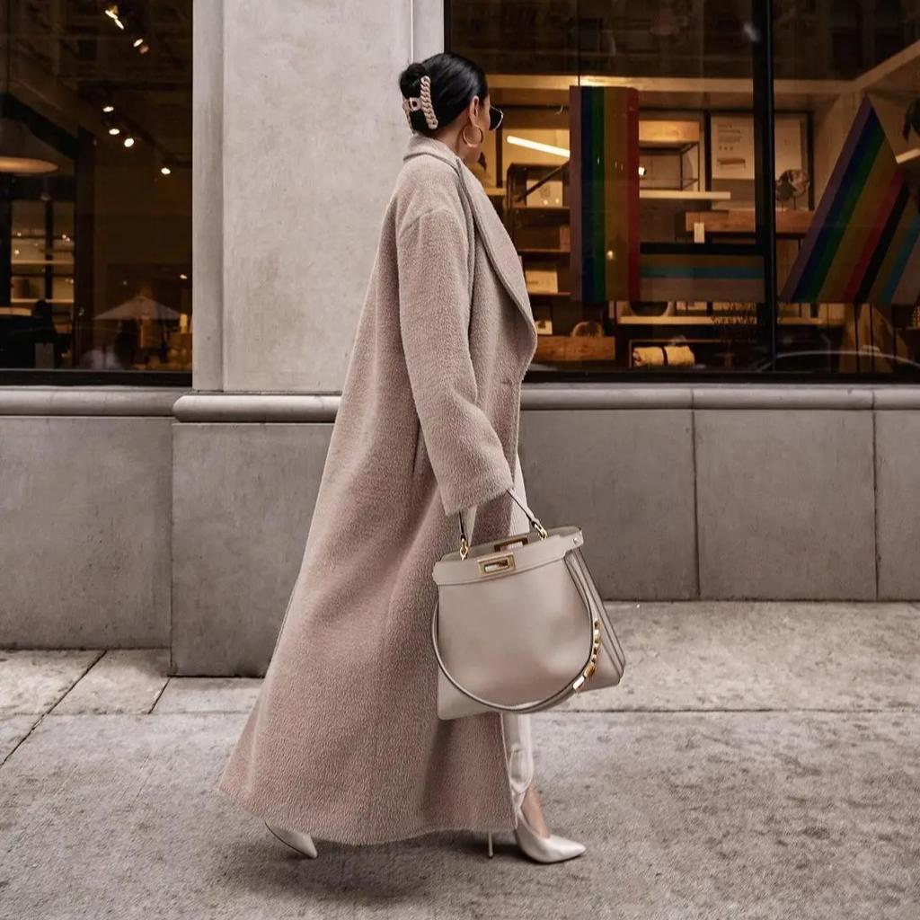 Women Solid Color Loose Cardigan Large Coat Autumn Winter Warm Plush Coat Women Long Sleeve Single Button Turn-down Collar Coat