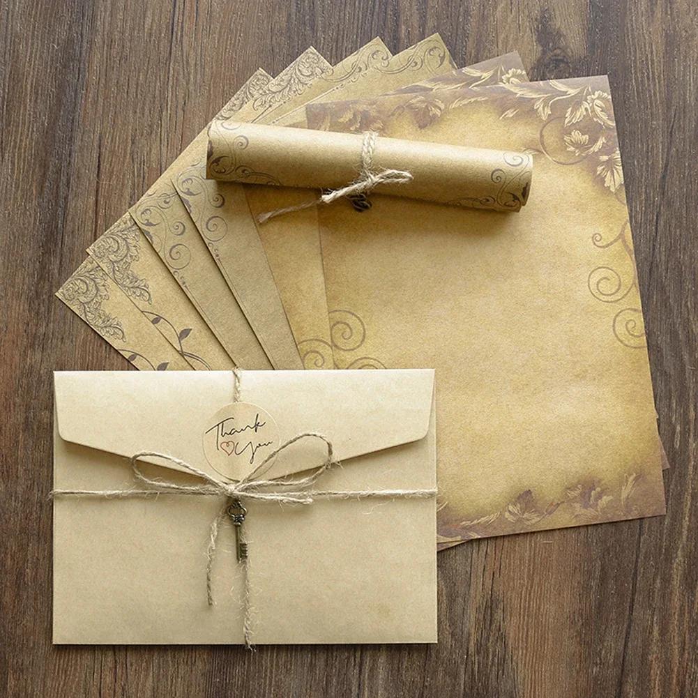 Europe Style Kraft Envelope Letter Paper With Rope Vintage Letter Message Pad Wedding Letter School Stationery Writing Supplies