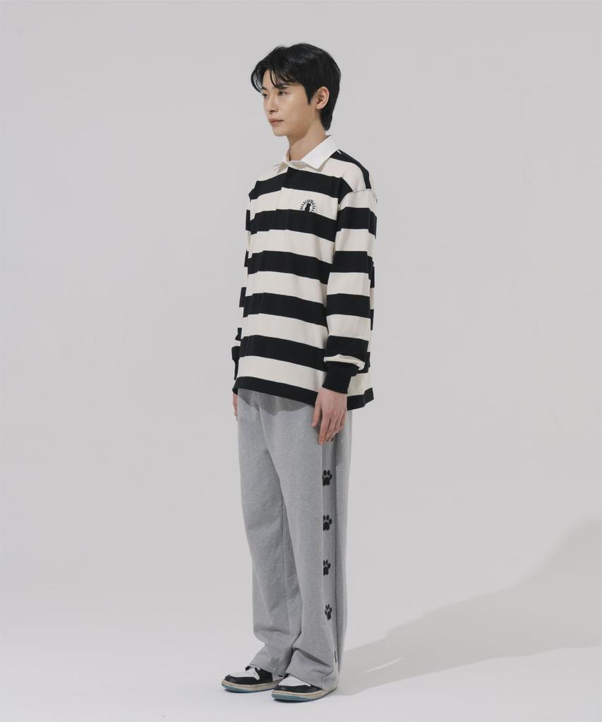 BAJOO BIJOO Circle Embroidery Over-Fit Rugby Shirt [Black]