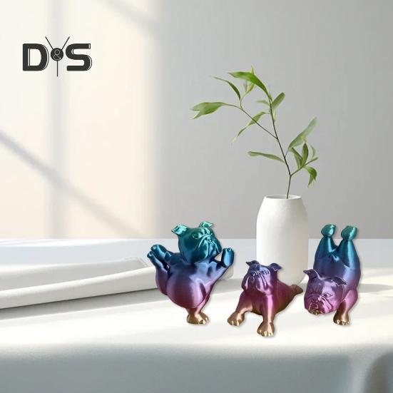 3D Printed Yoga Bulldog Figurine Dog Statue Animal Sculpture Home Office Bookshelf Desktop Decoration Ornament Dog Lover Gifts