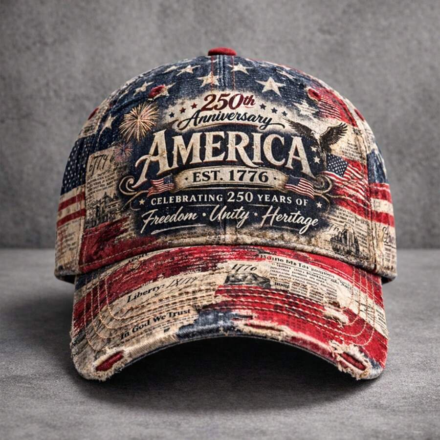 250th Anniversary Distressed American Flag Baseball Cap Unisex Patriotic Hat