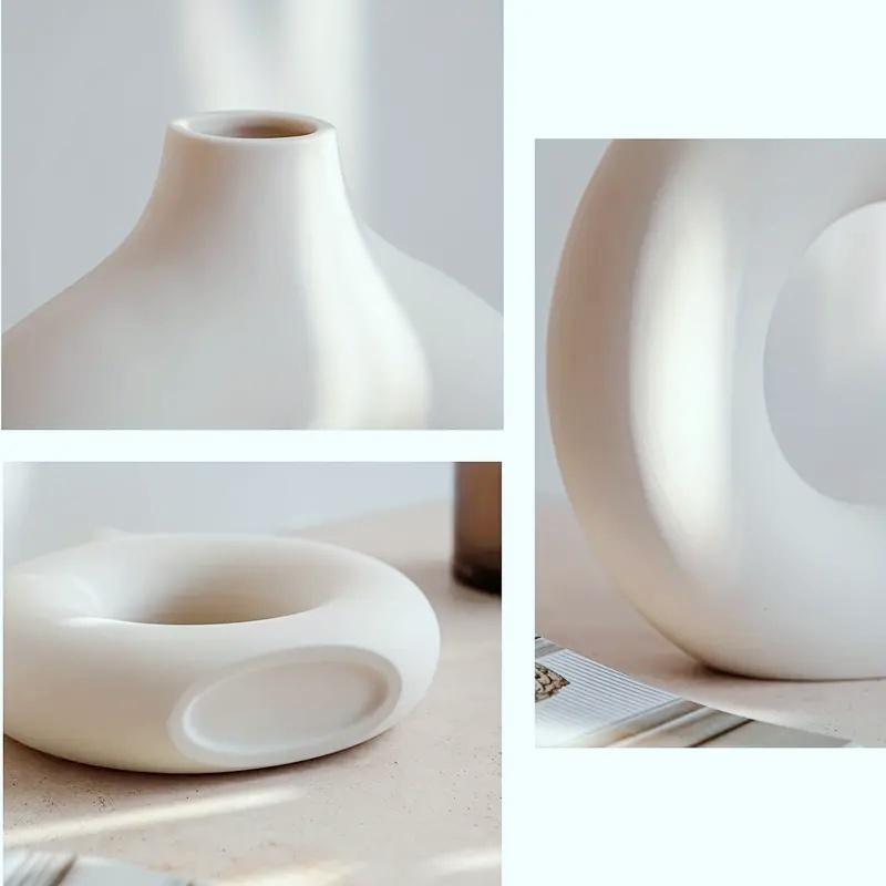 Donut Shaped Ceramic Vase Solid Color Minimalist Style Flowerpot Wedding Flower Arrangement Office Home Decoration 3sizes