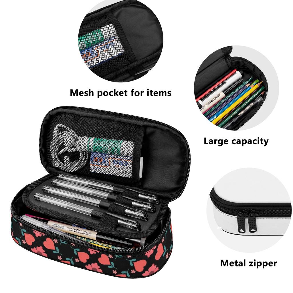 Pencil Case Smooth Zipper High Capacity Wear Resistant Polyester with Main Compartment Mesh Pocket and Pen Slots for Boys Girls