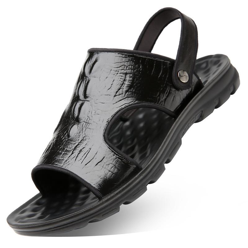 2025 Summer New Men's First Layer Cowhide Sandals Men's Soft Leather Beach Shoes Casual Men's Shoes Platform Soft Leather Slippers