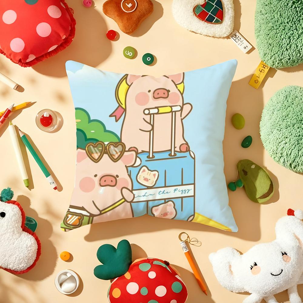 Cute Cartoon lulu pig Cushion Cover Plush Fabric Soft DoubleSided Printed Sofa Warm Winter Home Gift Pillow Cover