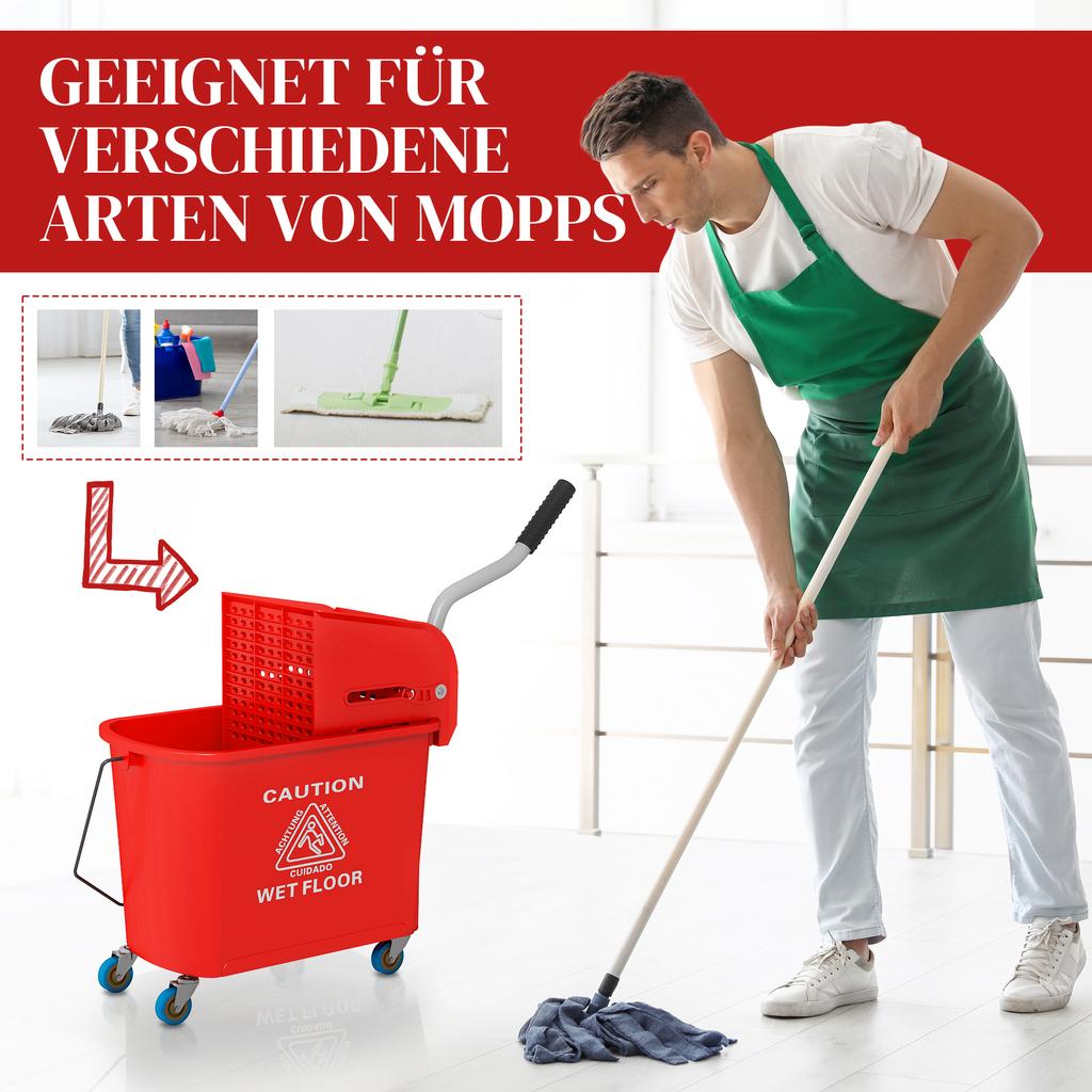 20L Kompakter Wischmopp-Eimer auf Rädern, mit Wasser-Trennplatte - Rot