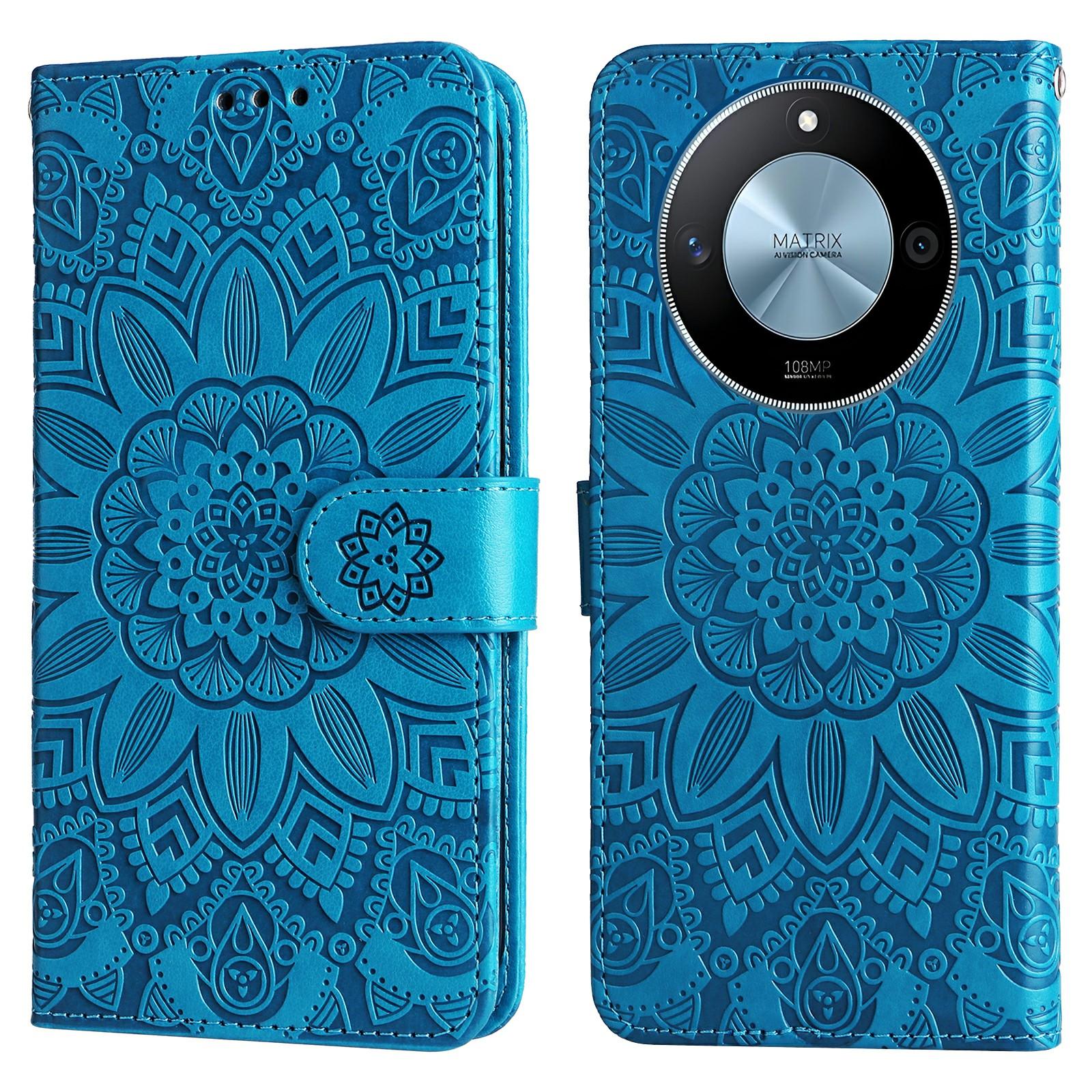 

For Honor X60 5G Case Sunflower Imprint Leather Wallet Phone Cover Blue