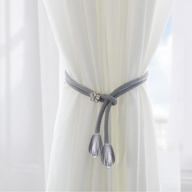 2Pcs Curtain Ties With Flower Buckles - Adjustable, No Drilling Cord Fixers For Elegant Home Decoration, Curtain Accessories