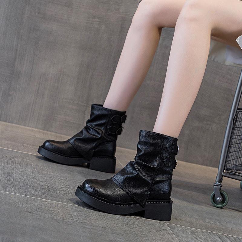 Short boots children's new autumn and winter pleated knight boots thick-soled trouser tube boots women's pile student boots