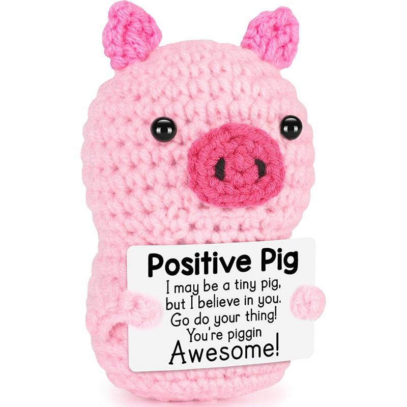 Creative Funny Handmade Crochet Emotional Support Dolls with Positive Energy Card Desktop Ornament Home Decor for Friend Gifts